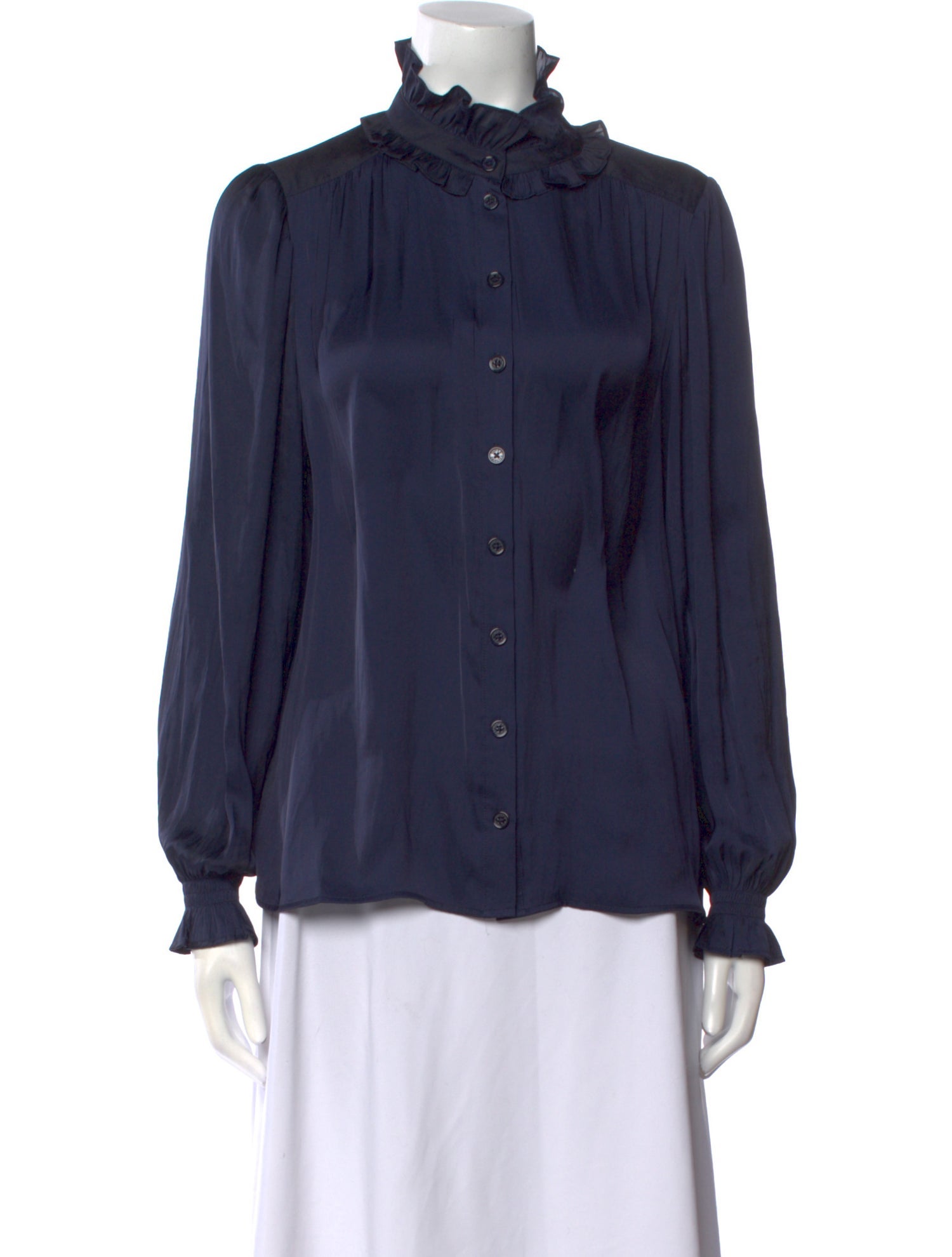 Zadig & Voltaire Mock Neck Long Sleeve Button-Up Top