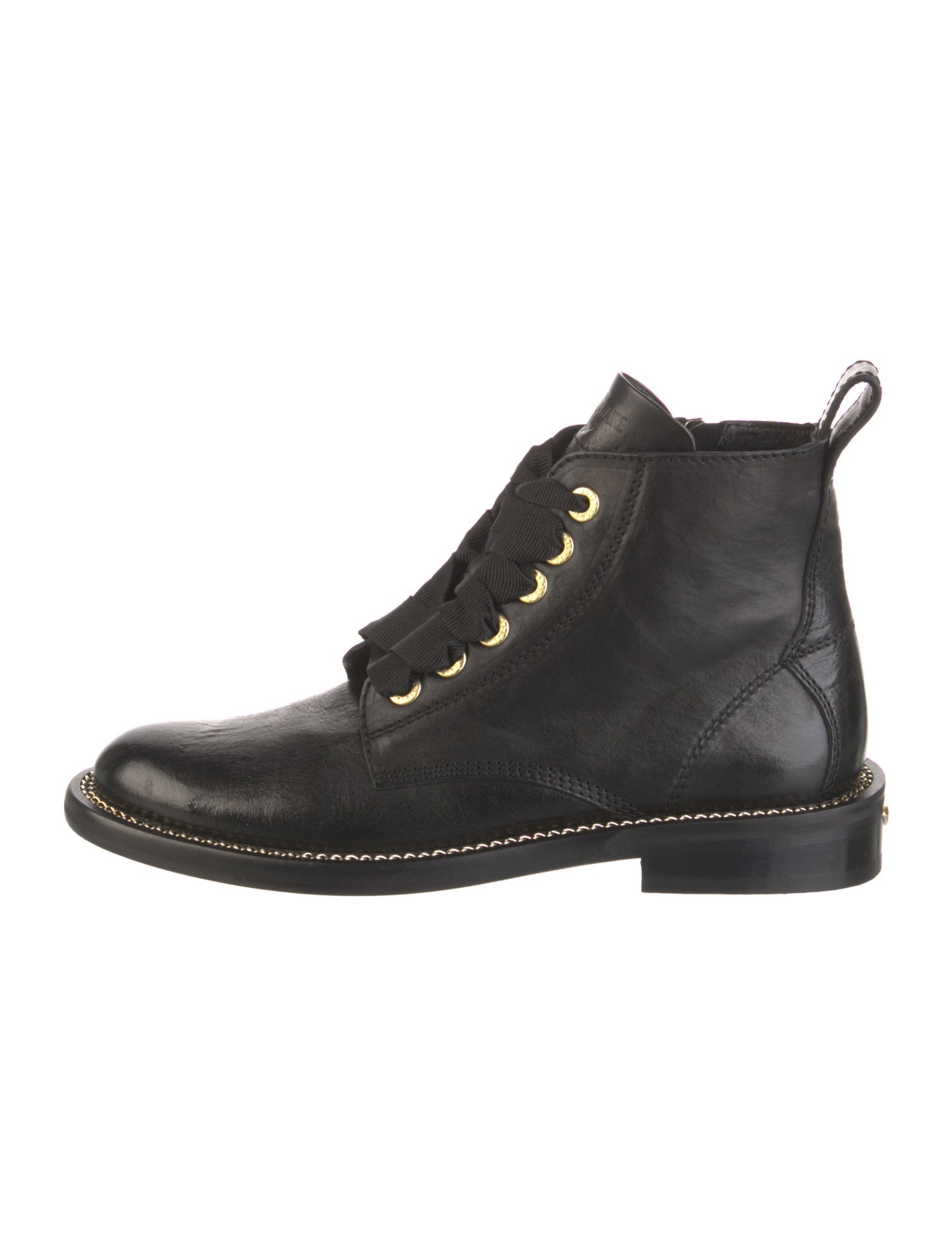 Zadig & Voltaire Leather Chain-Link Accents Combat Boots