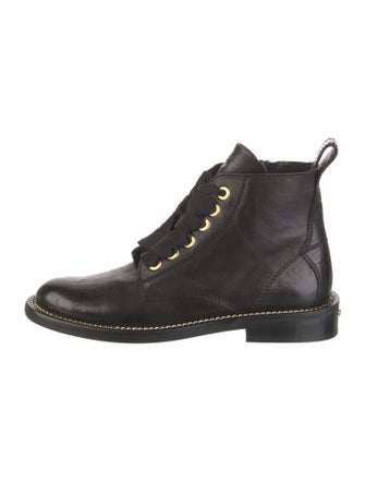 Zadig & Voltaire Leather Chain-Link Accents Combat Boots