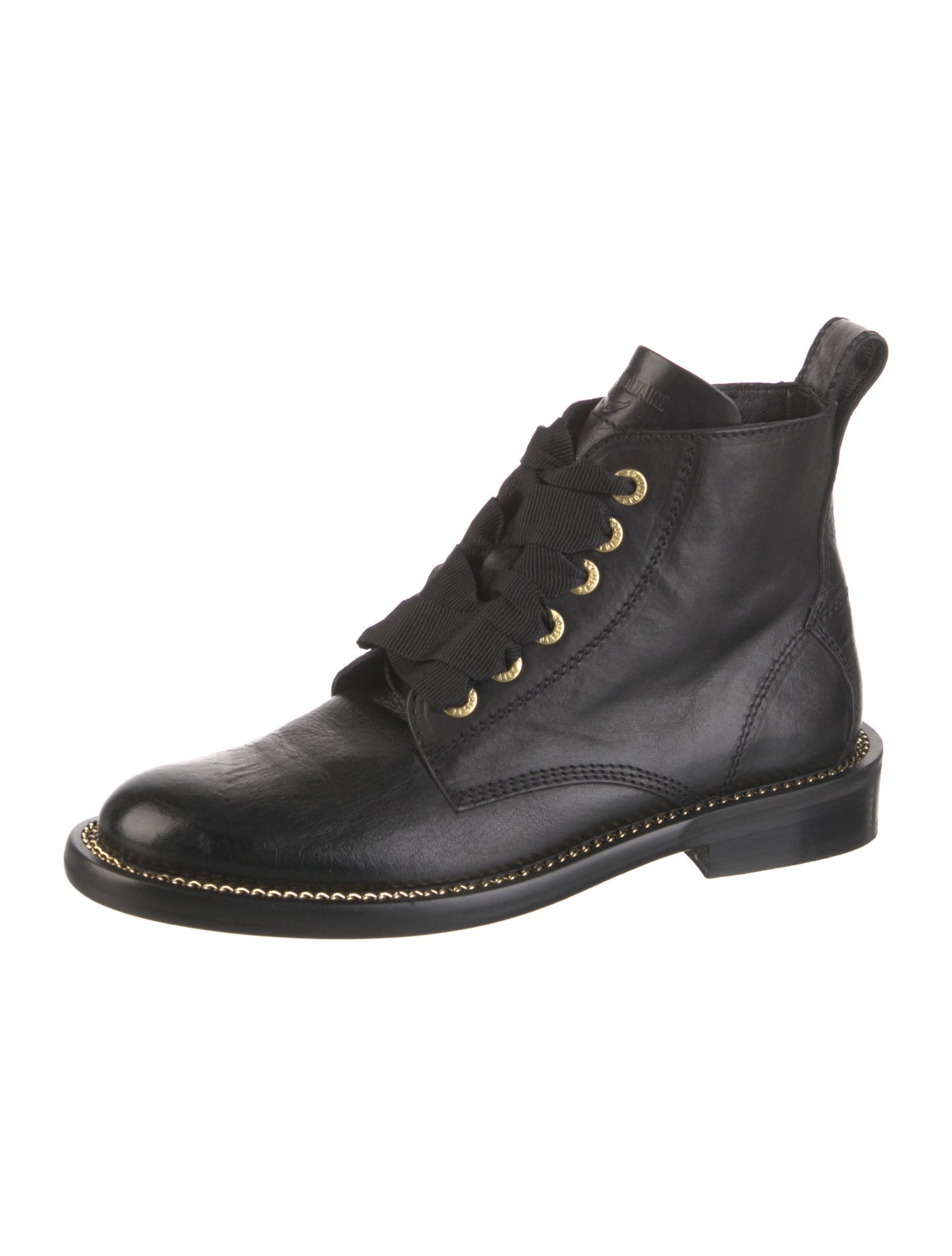 Zadig & Voltaire Leather Chain-Link Accents Combat Boots