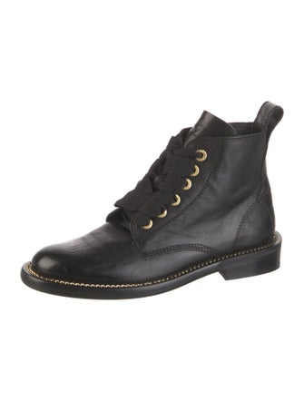 Zadig & Voltaire Leather Chain-Link Accents Combat Boots