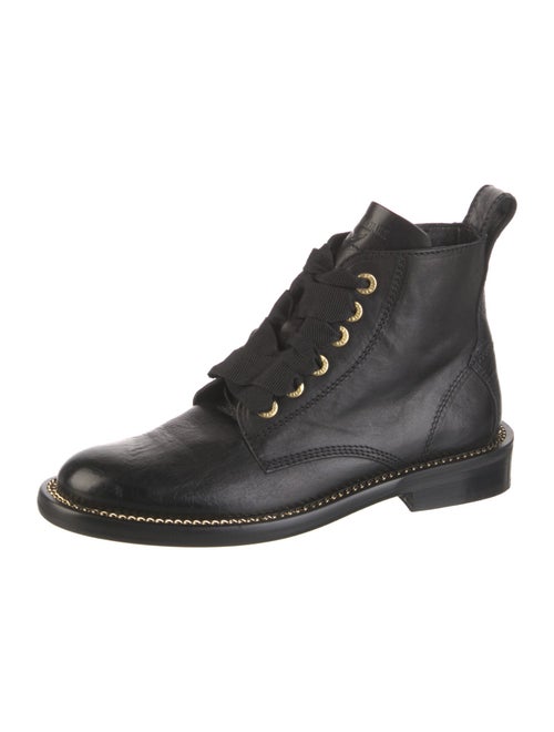 Zadig & Voltaire Leather Chain-Link Accents Combat Boots