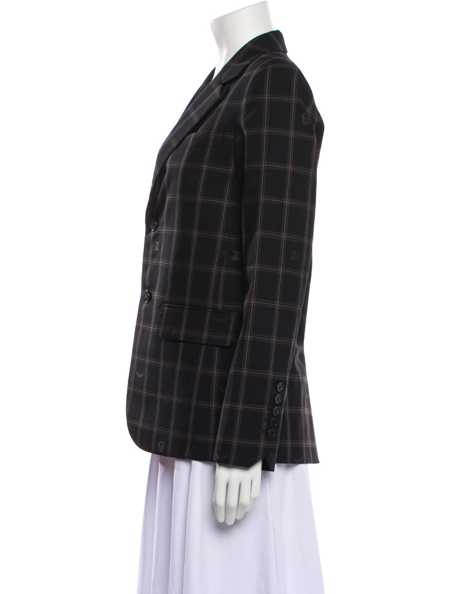 Zadig & Voltaire Virgin Wool Plaid Print Blazer