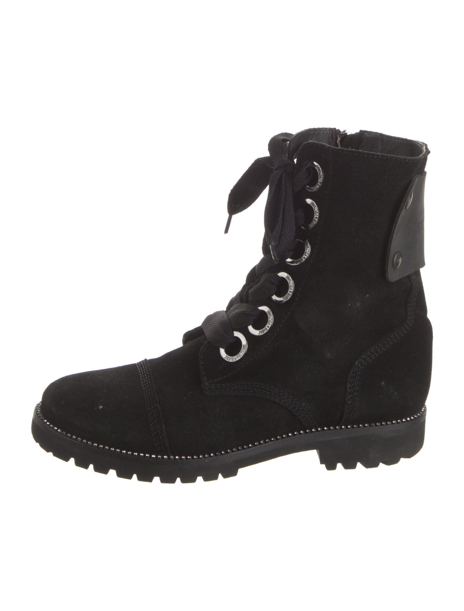 Zadig & Voltaire Suede Crystal Embellishments Combat Boots