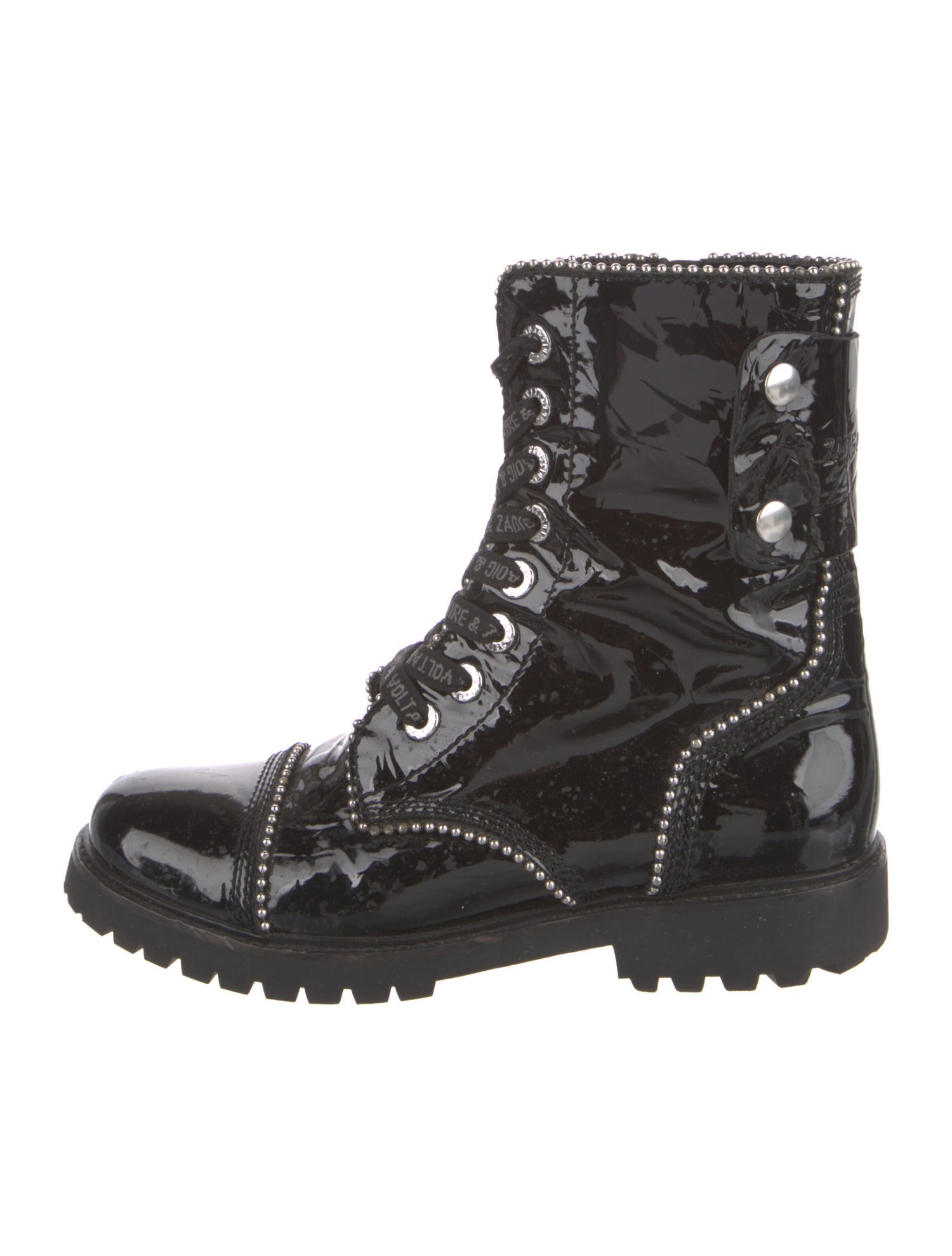 Zadig & Voltaire Patent Leather Studded Accents Combat Boots