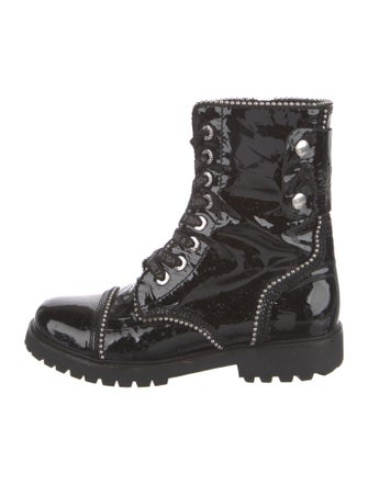 Zadig & Voltaire Patent Leather Studded Accents Combat Boots