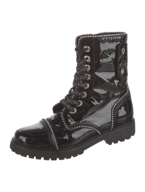 Zadig & Voltaire Patent Leather Studded Accents Combat Boots