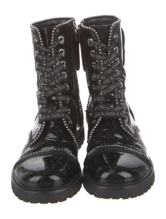 Zadig & Voltaire Patent Leather Studded Accents Combat Boots