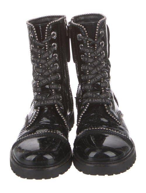 Zadig & Voltaire Patent Leather Studded Accents Combat Boots