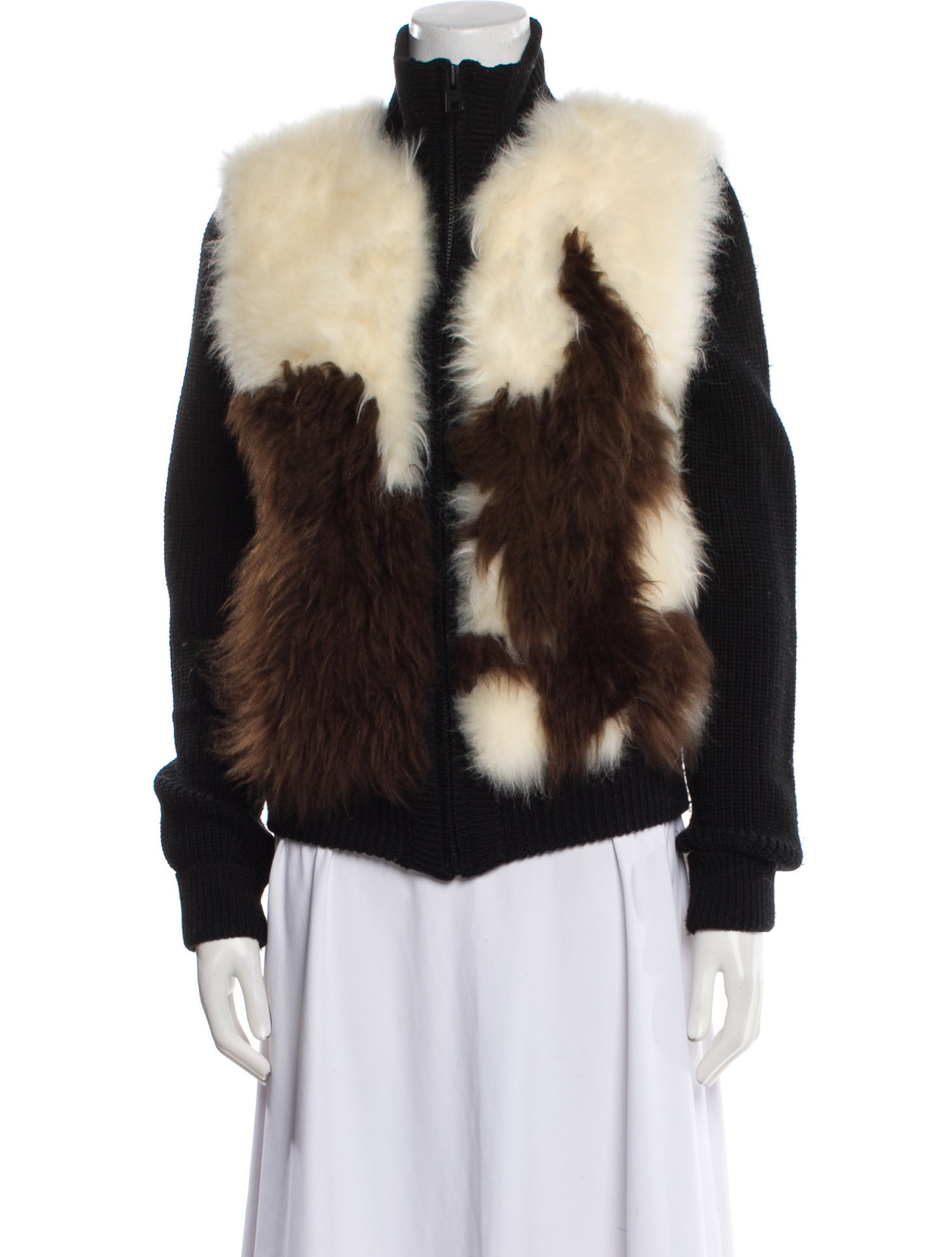 Zadig & Voltaire Wool Colorblock Pattern Faux Fur Jacket