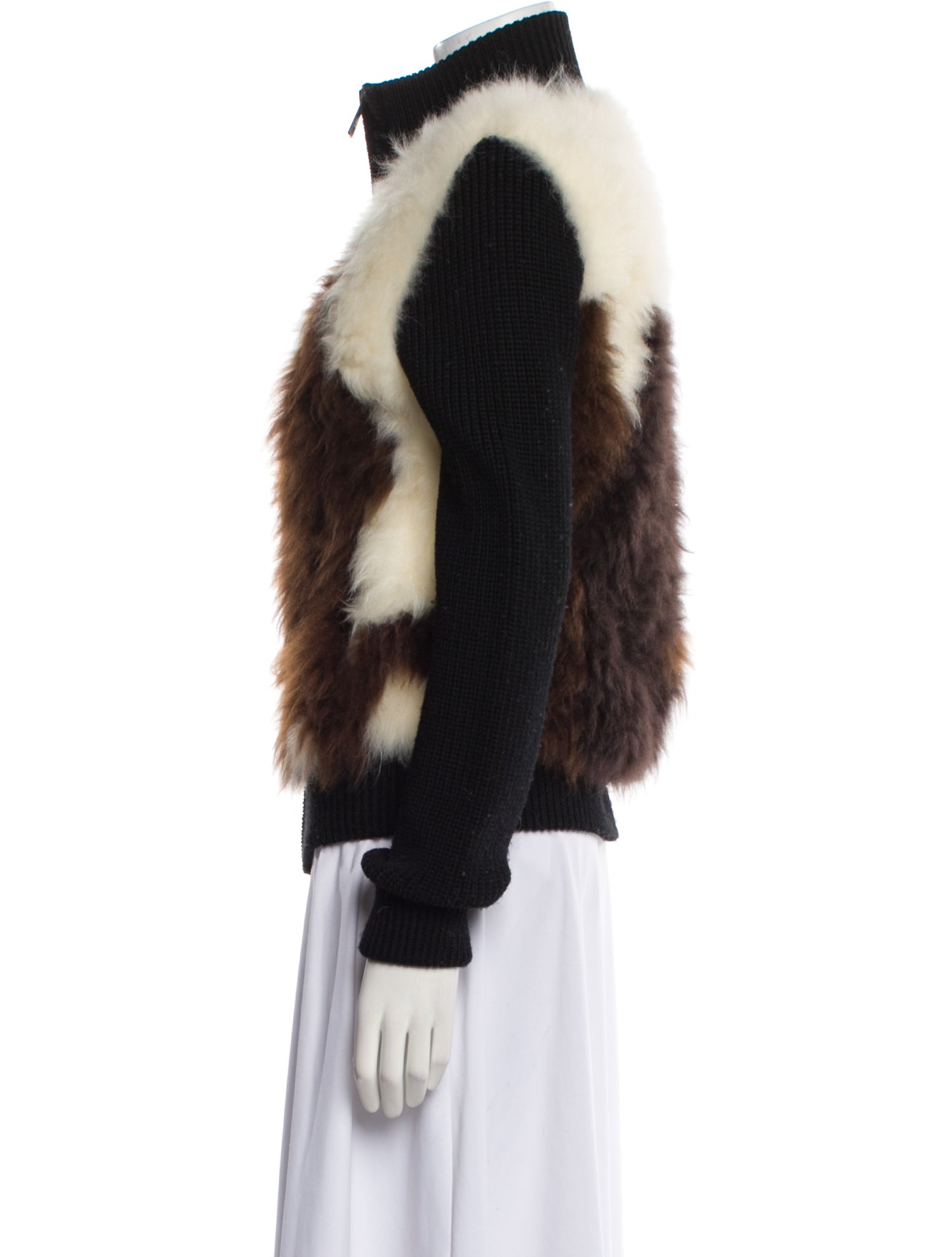 Zadig & Voltaire Wool Colorblock Pattern Faux Fur Jacket