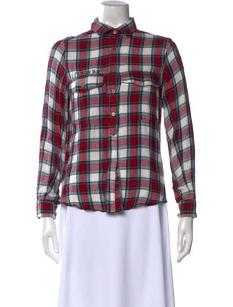Zadig & Voltaire Plaid Print Mock Neck Button-Up Top