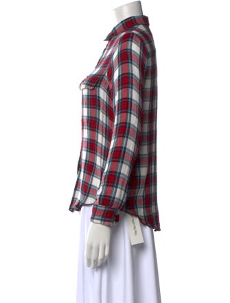 Zadig & Voltaire Plaid Print Mock Neck Button-Up Top