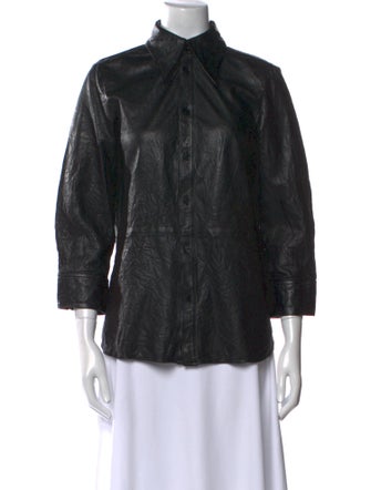 Zadig & Voltaire Leather Mock Neck Button-Up Top