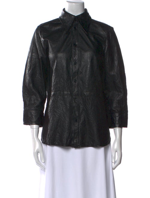 Zadig & Voltaire Leather Mock Neck Button-Up Top