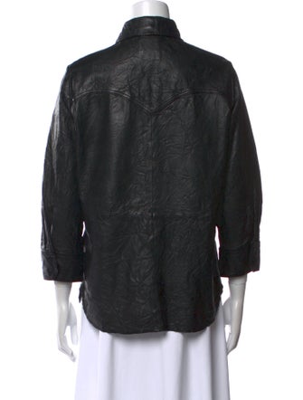 Zadig & Voltaire Leather Mock Neck Button-Up Top