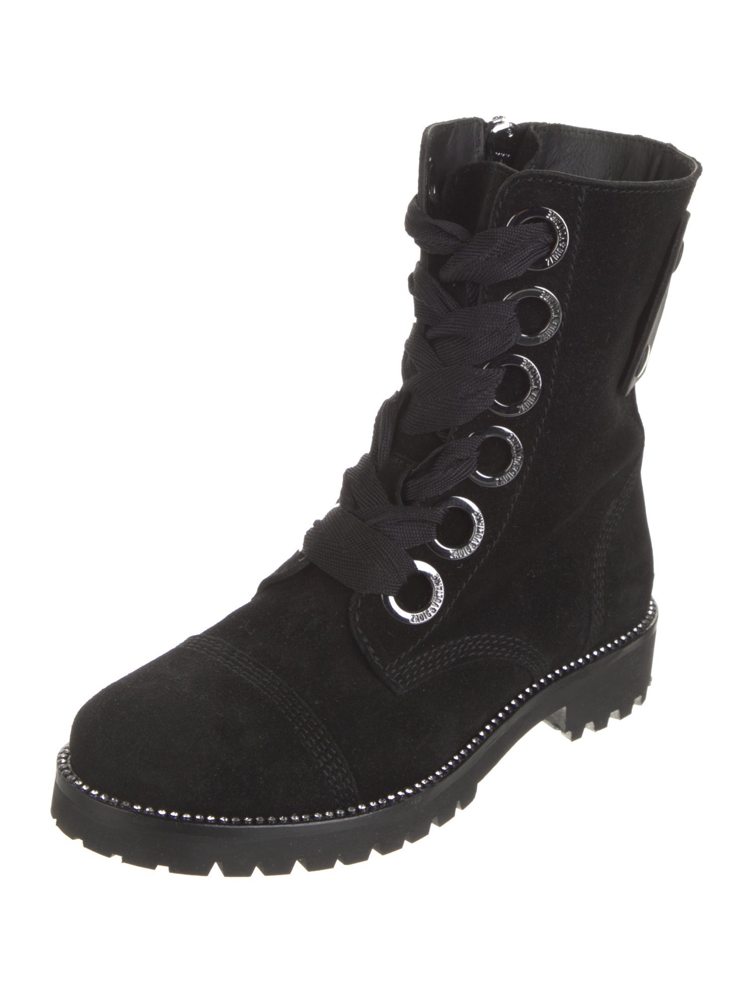 Zadig & Voltaire Suede Crystal Embellishments Combat Boots