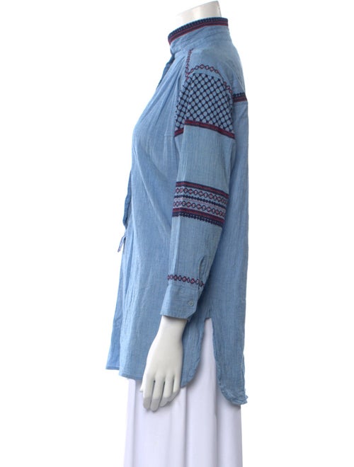 Zadig & Voltaire Mock Neck Three-Quarter Sleeve Button-Up Top