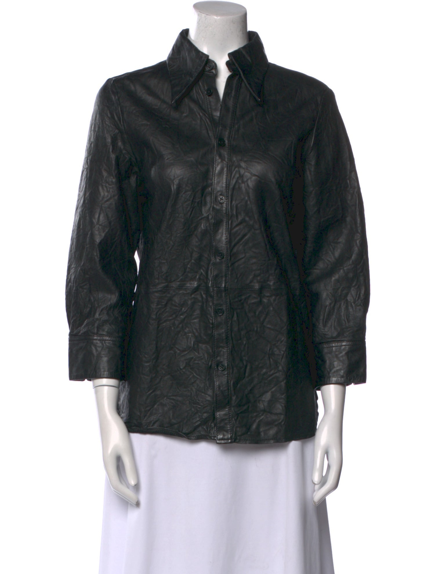 Zadig & Voltaire Lamb Leather Three-Quarter Sleeve Button-Up Top