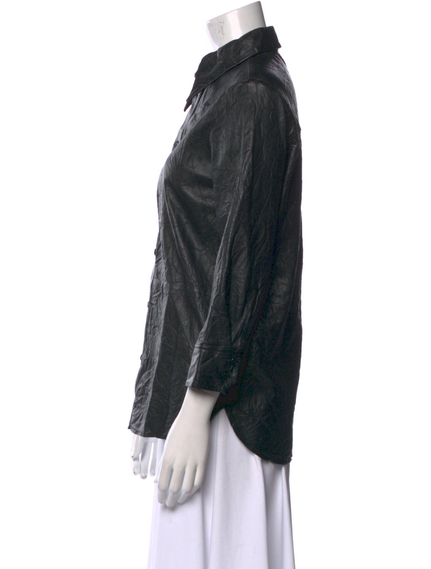 Zadig & Voltaire Lamb Leather Three-Quarter Sleeve Button-Up Top