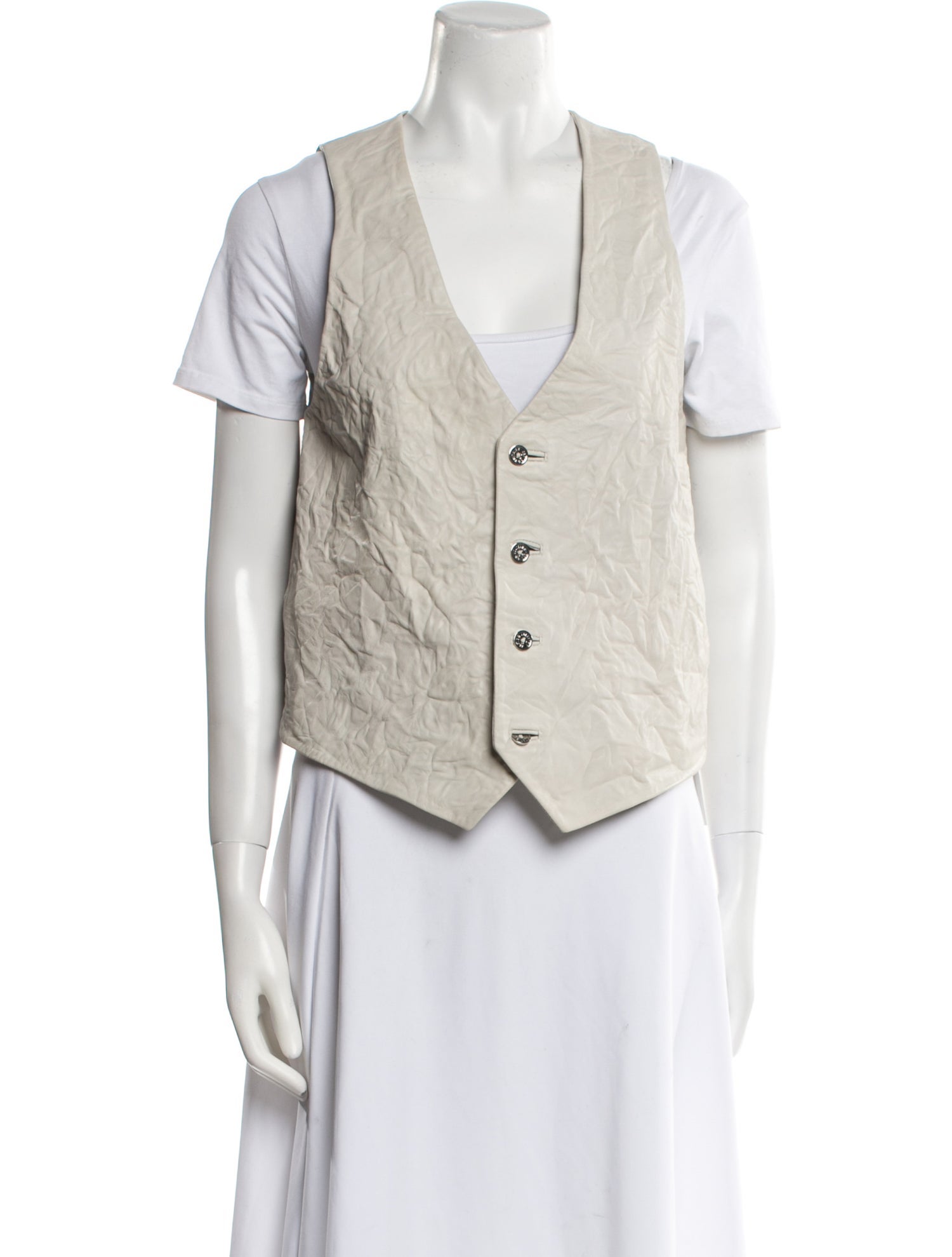 Zadig & Voltaire Lamb Leather V-Neck Button-Up Top