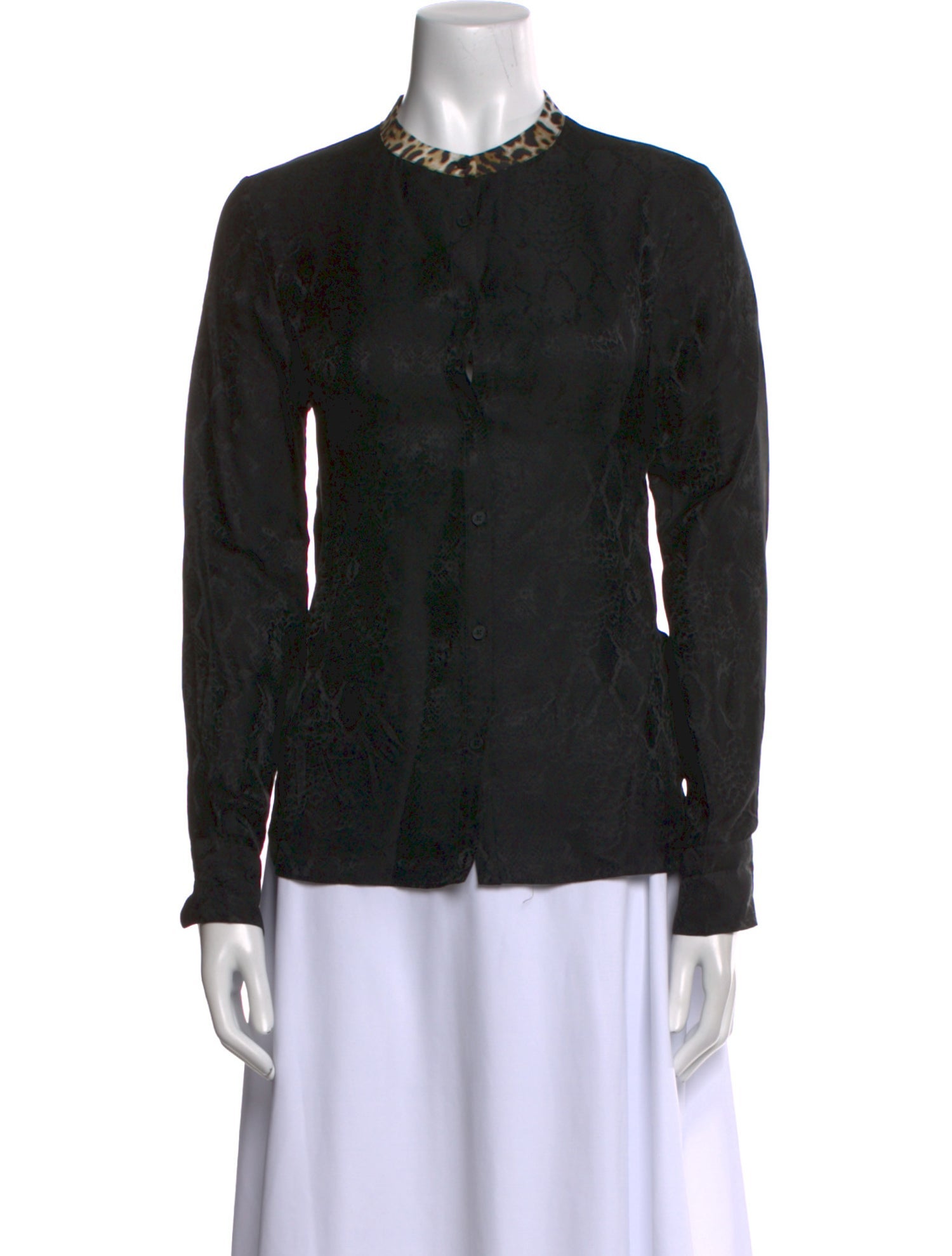 Zadig & Voltaire Animal Print Mock Neck Button-Up Top