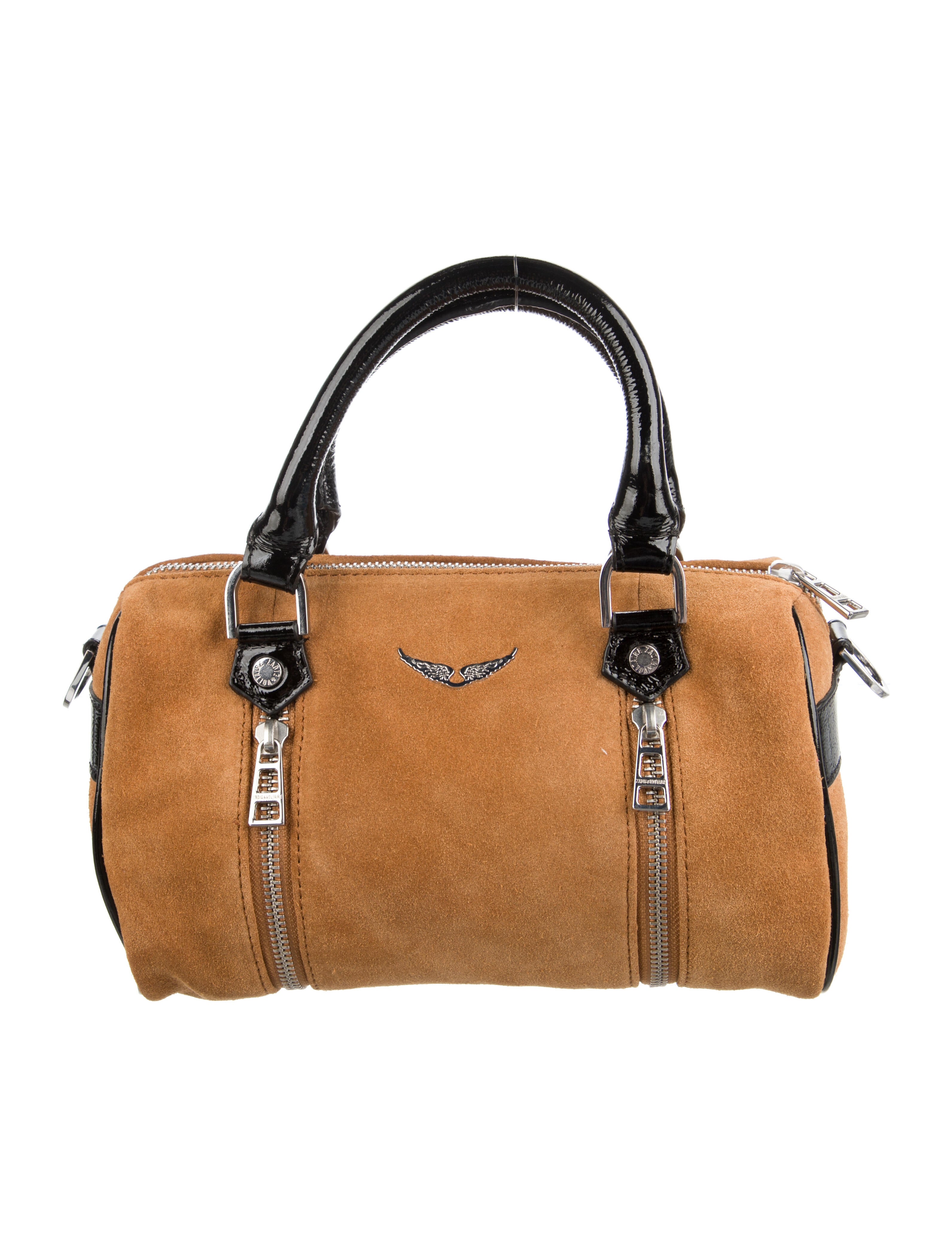 Zadig & Voltaire Patent Leather Trimmed Suede Handle Bag Brown Handle