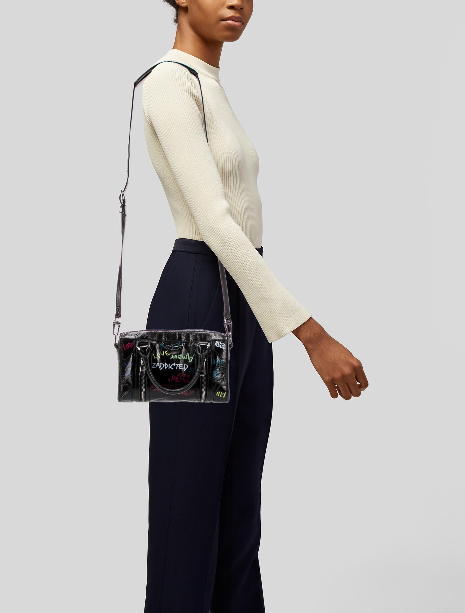 Zadig & Voltaire Leather Graffiti Handle Bag - Black Handle Bags