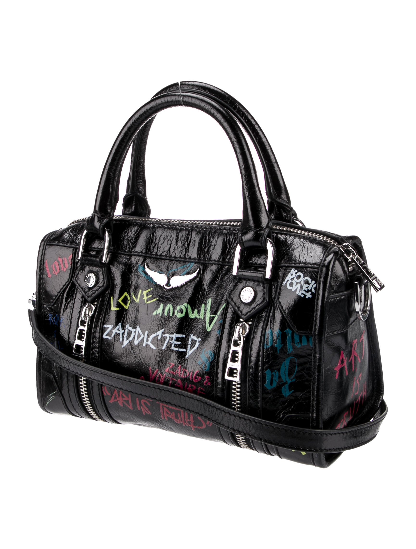 うぃる Zadig & Voltaire Leather Graffiti Handle Bag - Black Handle Bags
