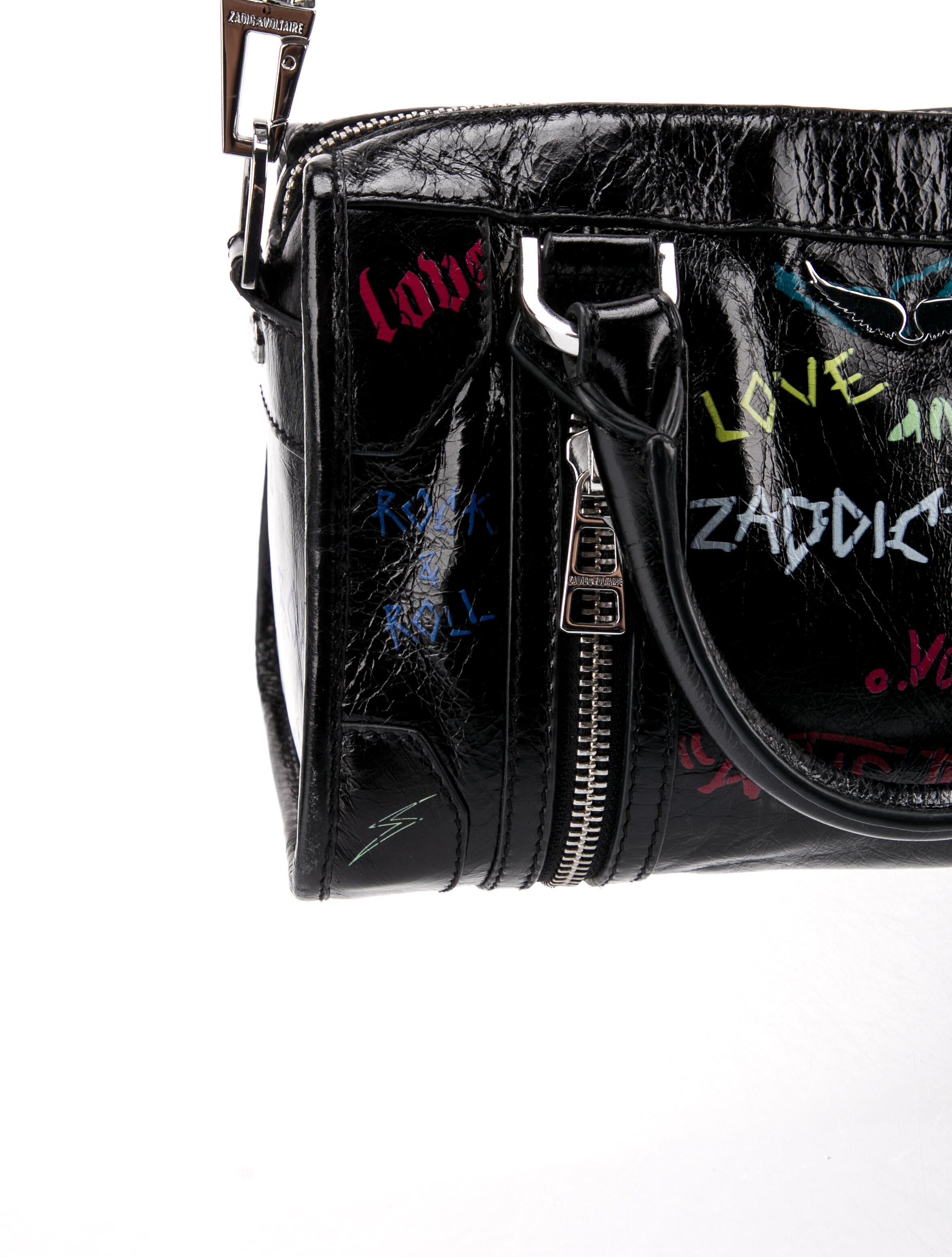 Zadig & Voltaire Leather Graffiti Handle Bag - Black Handle Bags