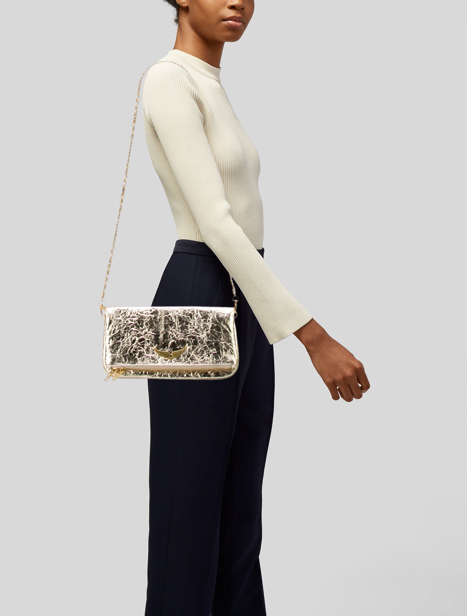 Zadig & Voltaire Metallic Leather Chain Linked Shoulder Bag - Gold