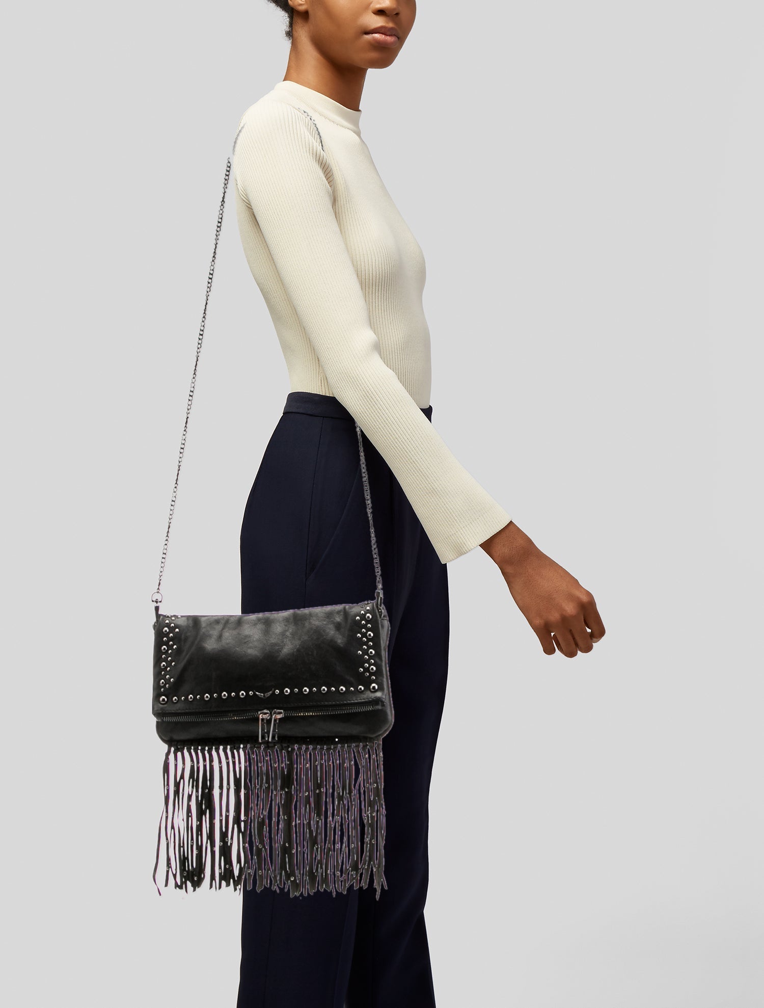 ブラックレディー Zadig & Voltaire Fringe Trimmed Crossbody Bag - Black Crossbody