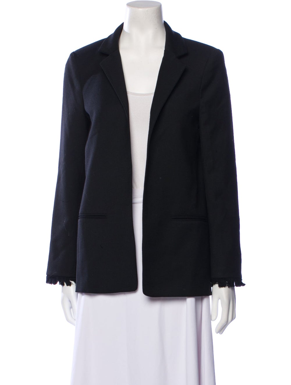 Zadig & Voltaire Blazer Black Raw-Edge Trim & Pointed Collar Slit Pockets & Open Front