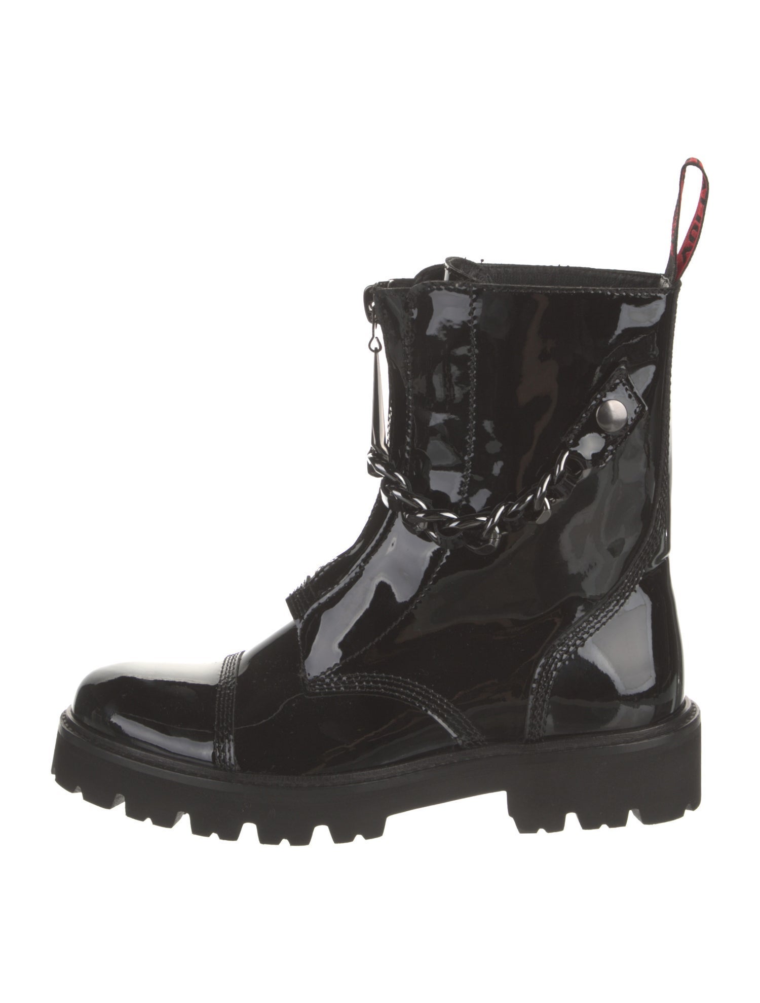 Zadig & Voltaire Patent Leather Chain-Link Accents Combat Boots