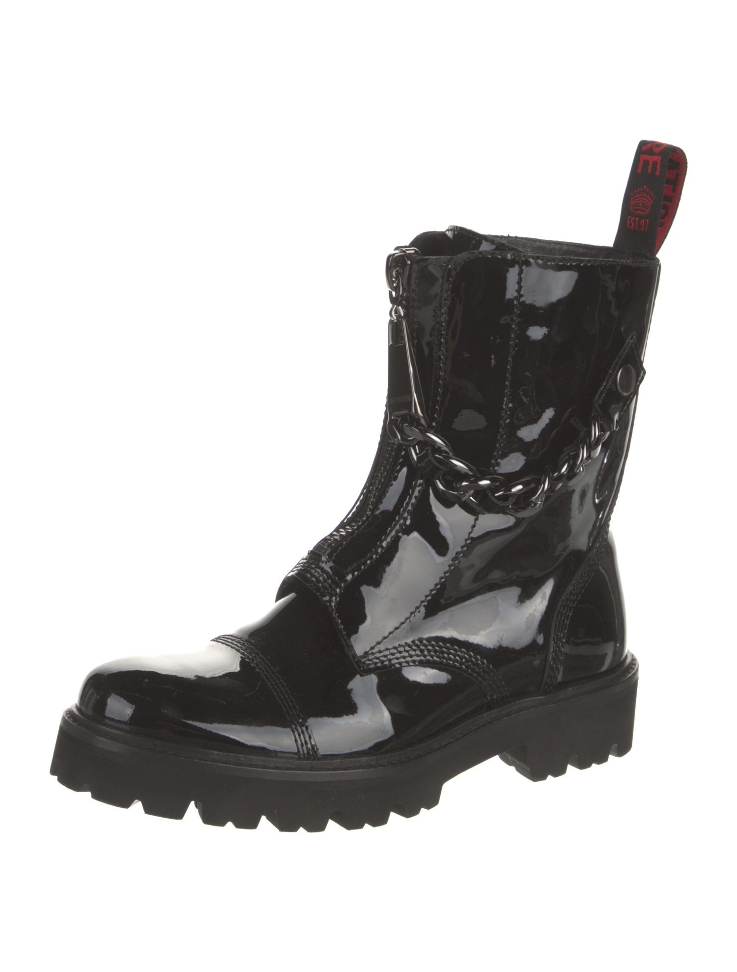 Zadig & Voltaire Patent Leather Chain-Link Accents Combat Boots