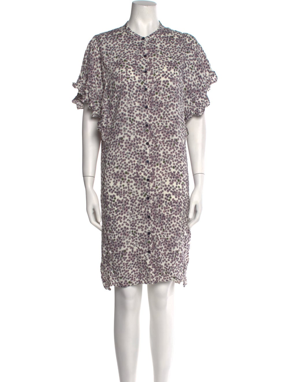 Zadig & Voltaire Shift Dress Blue Floral Print Short Sleeve with Mock Neck