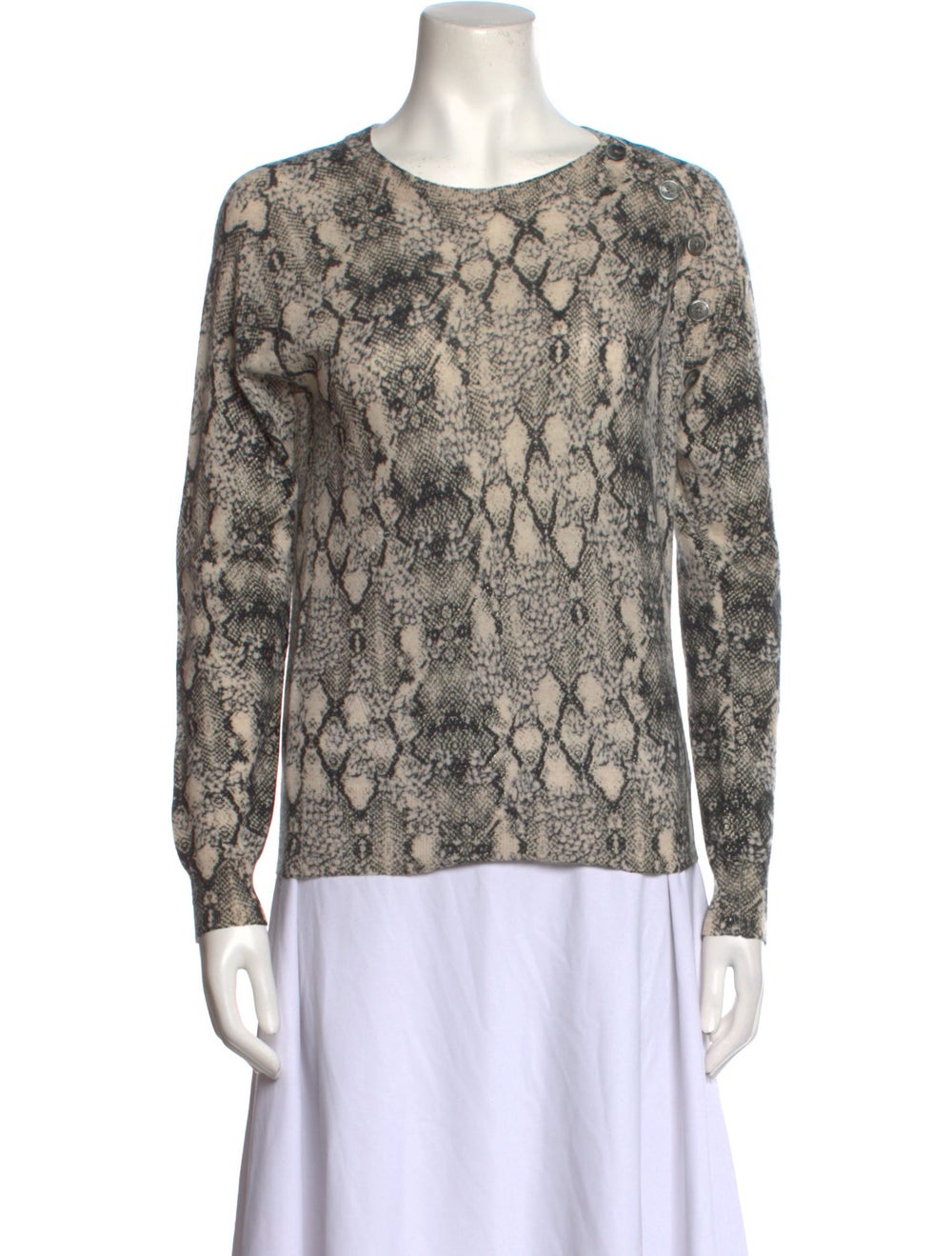 Zadig & Voltaire Cashmere Sweater Neutrals Animal Print Glitter Accents Long Sleeve