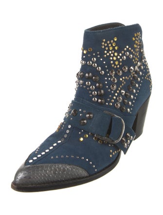 Zadig & Voltaire Suede Crystal Embellishments Western Boots