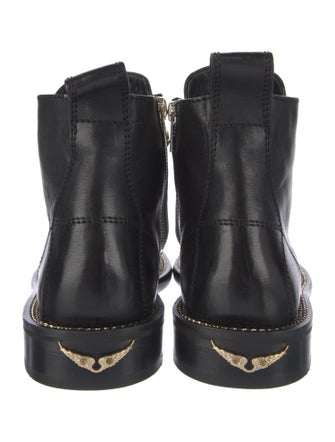 Zadig & Voltaire Leather Chain-Link Accents Combat Boots