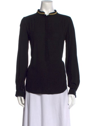 Zadig & Voltaire Mock Neck Long Sleeve Button-Up Top