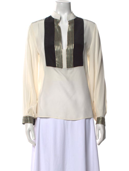 Zeus + Dione Colorblock Pattern V-Neck Blouse