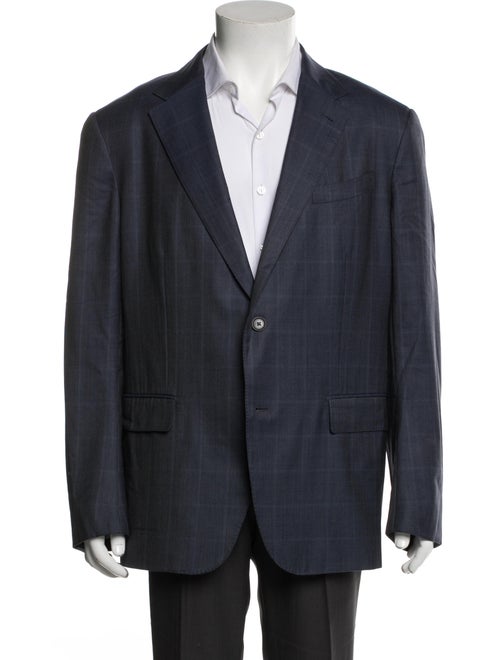Zegna Wool Plaid Print Blazer