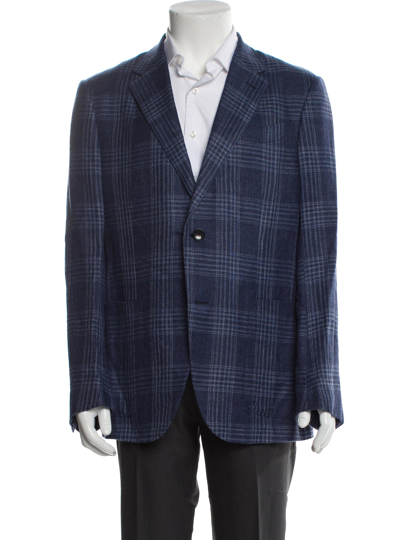 Zegna Linen Plaid Print Blazer
