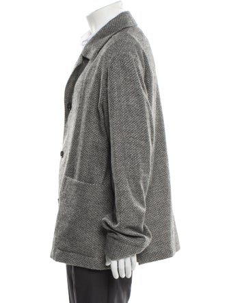 Zegna Wool Houndstooth Print Peacoat