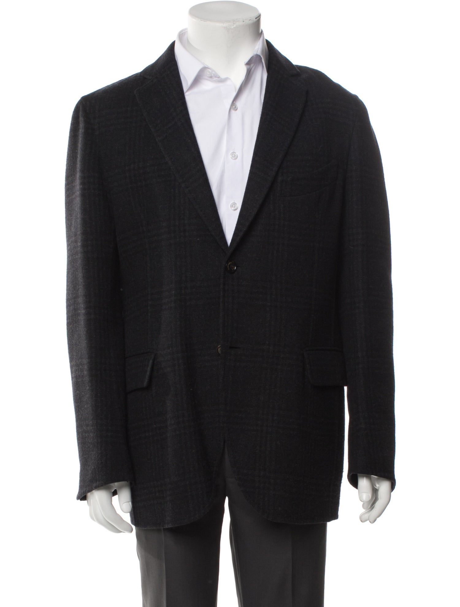 Zegna Wool Plaid Print Peacoat