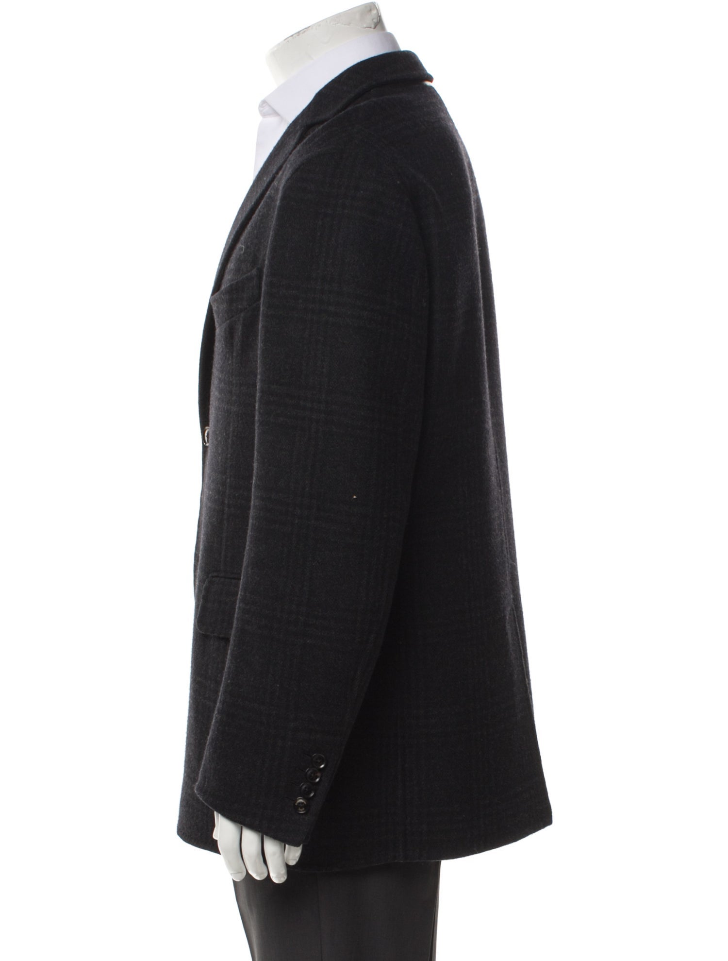 Zegna Wool Plaid Print Peacoat