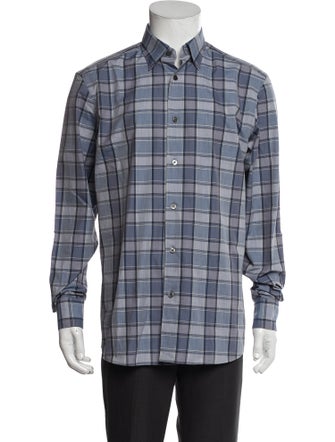 Zegna Plaid Print Long Sleeve Shirt