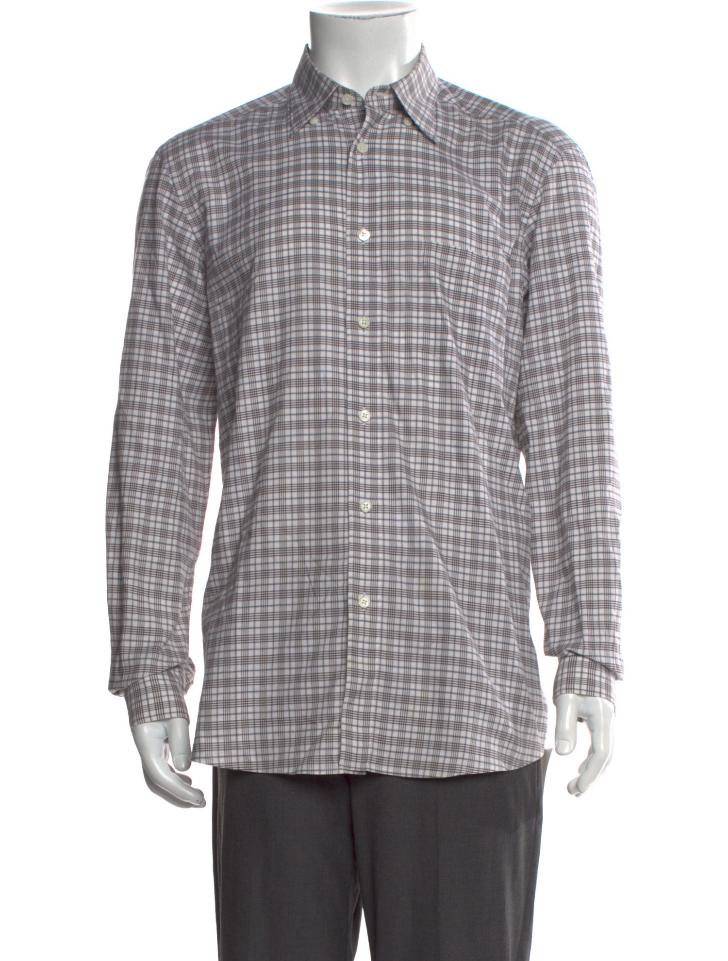 Zegna Plaid Print Long Sleeve Dress Shirt