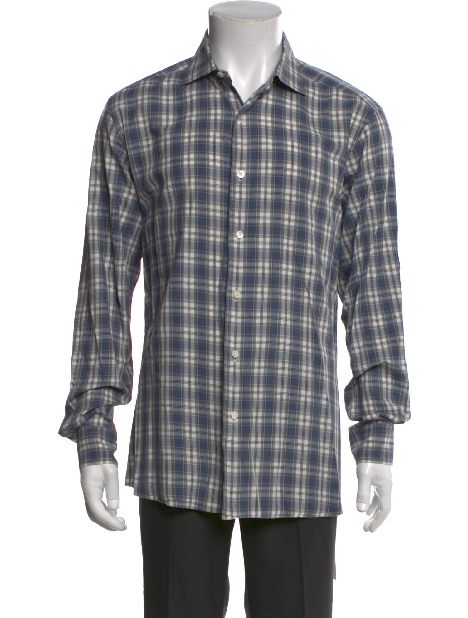 Zegna Plaid Print Long Sleeve Dress Shirt