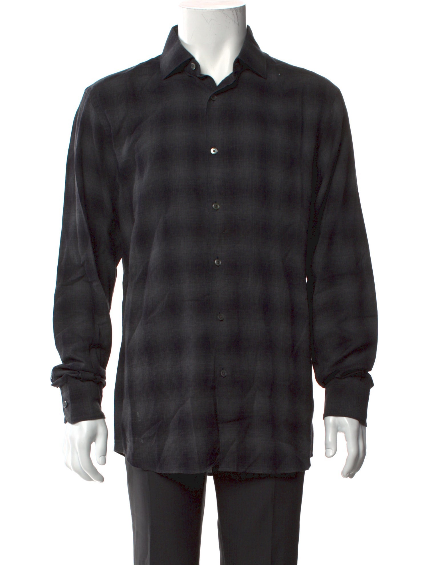 Zegna Plaid Print Long Sleeve Dress Shirt